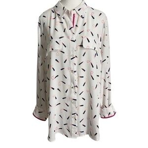 Chico's Women's Lipstick-Print Easy Button Down Shirt, Raspberry